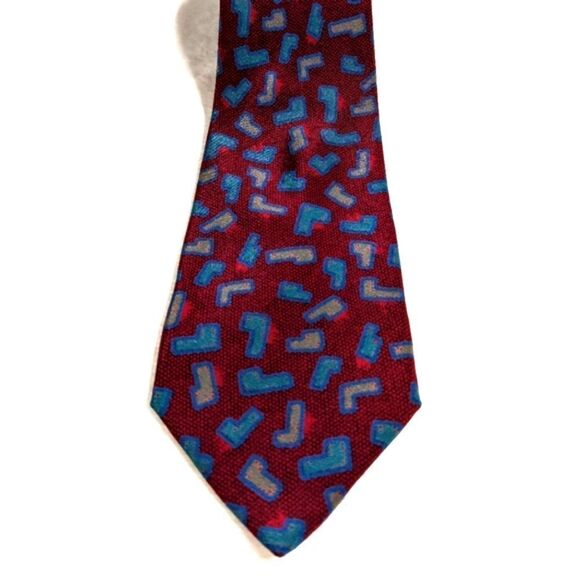 Men's Vintage 100% Silk Tie Made in Italy - Abstract Block Motif - Picture 13 of 14